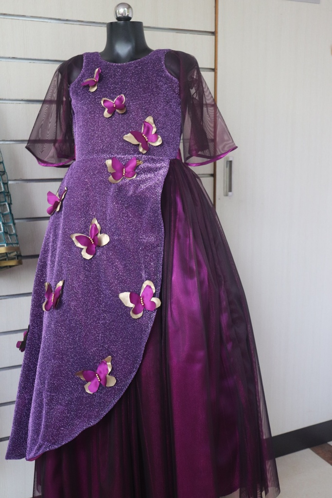 3/4 Sleeve Butterfly Double Layer Long Frock