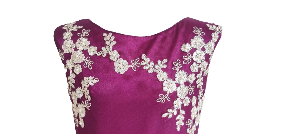 Wine Colored Frock with Applique Work
