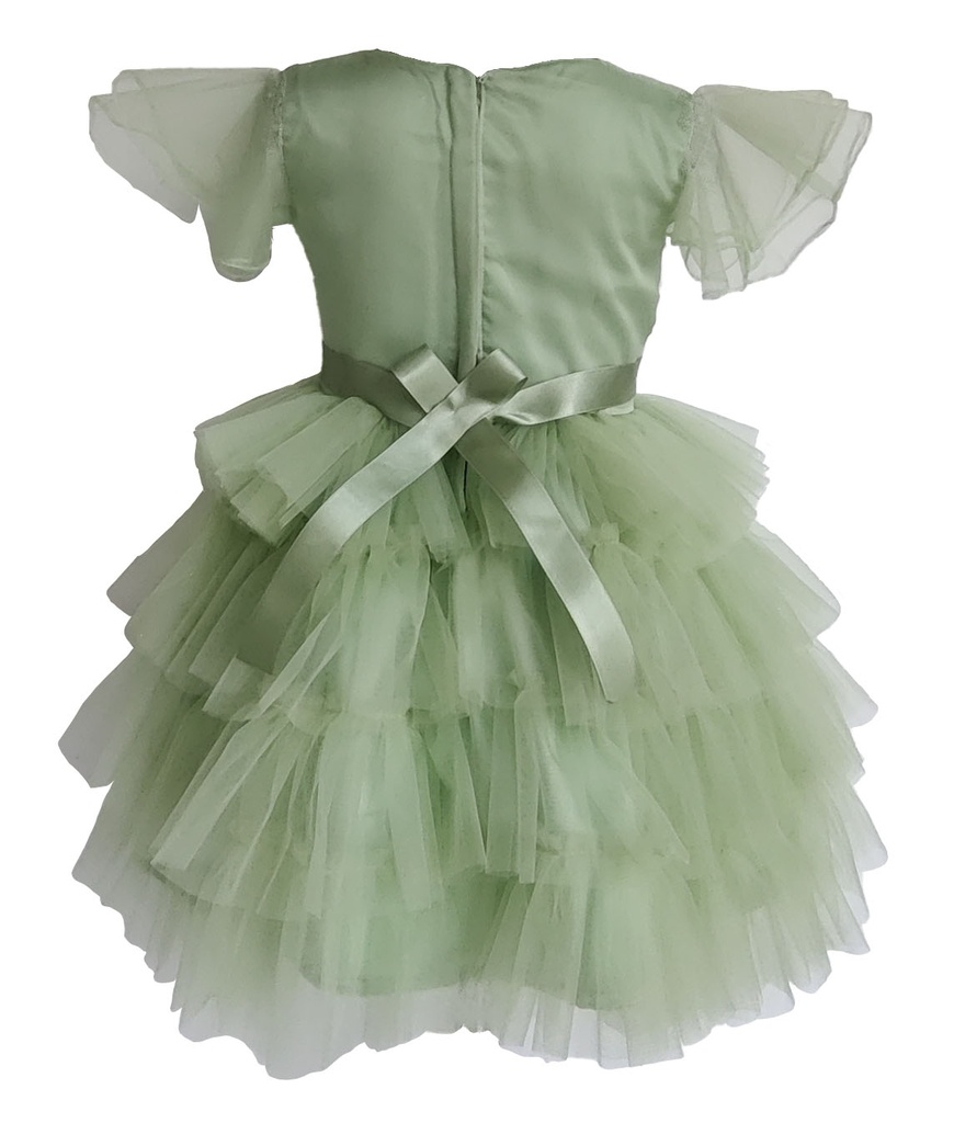 Green Embellished Butterfly Party Frock