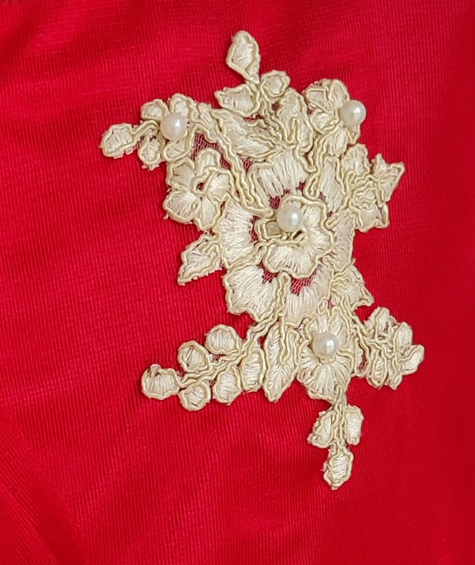 Sequin Red Dress with Hand Applique Work