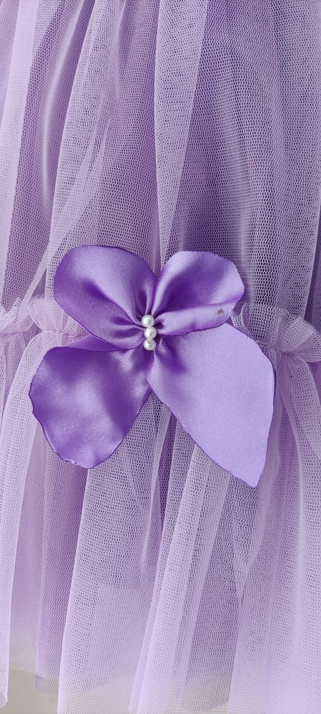 Lavender Purple Tulle Dress with Satin Ribbon and Beaded Work