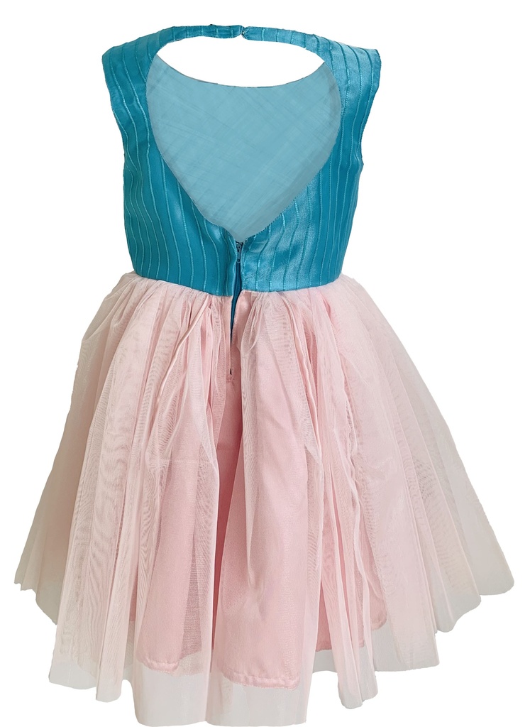 Blue & Baby Pink Net Frock with Heart Shaped Back