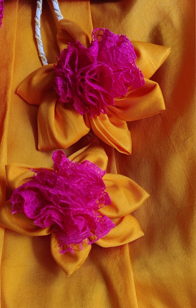 Rose Pink Crop Top with Knife Pleated Mango Yellow Skirt
