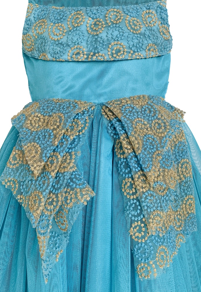 Ocean Blue Frock with Golden Work