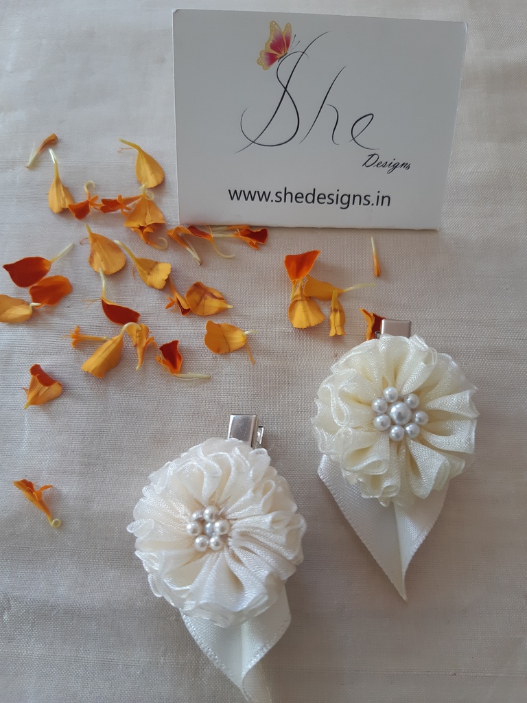 White Rose Hair Clip (Cotton)