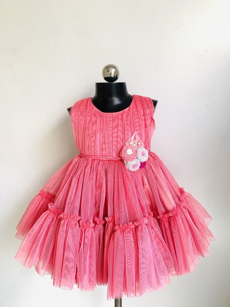 Sleeveless Frill Net Frock