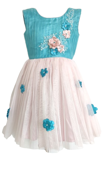 Blue & Baby Pink Net Frock with Heart Shaped Back