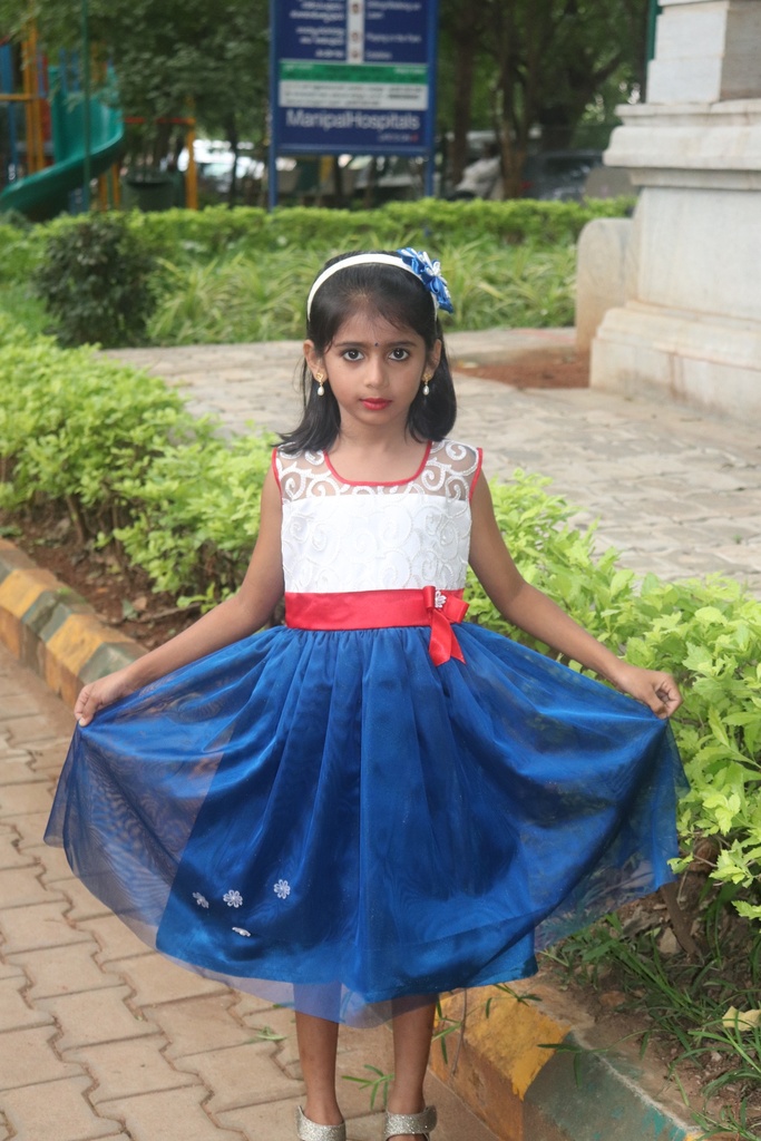 White and Blue frill frock