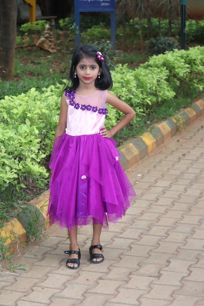 Sleeveless Frill Flower Design frock