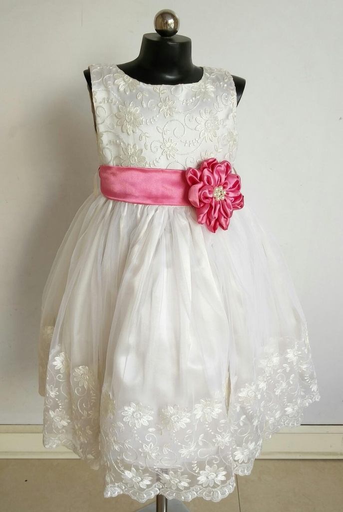 Flower Design White Colour Net frock