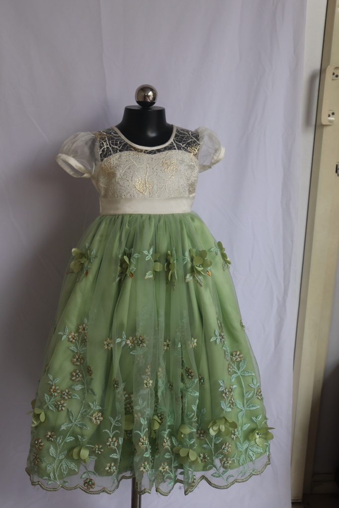 Half Sleeve Illusion Neck Long Frock