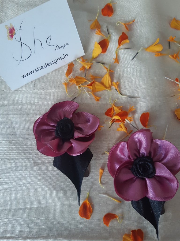 Flower With Leaf Hair Clip (Cotton)